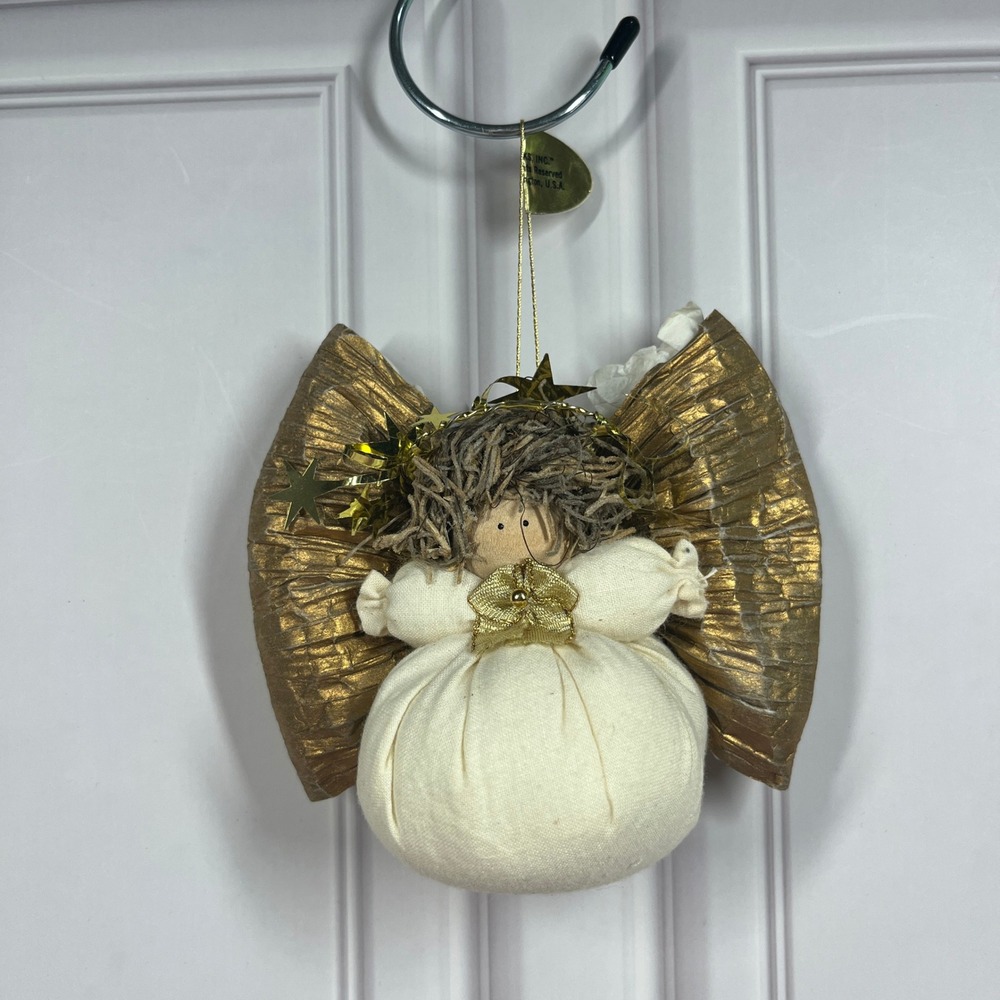 Vintage 1994 Handiworks‎ Plush Angel Ornament Christmas 4" Primitive Rustic